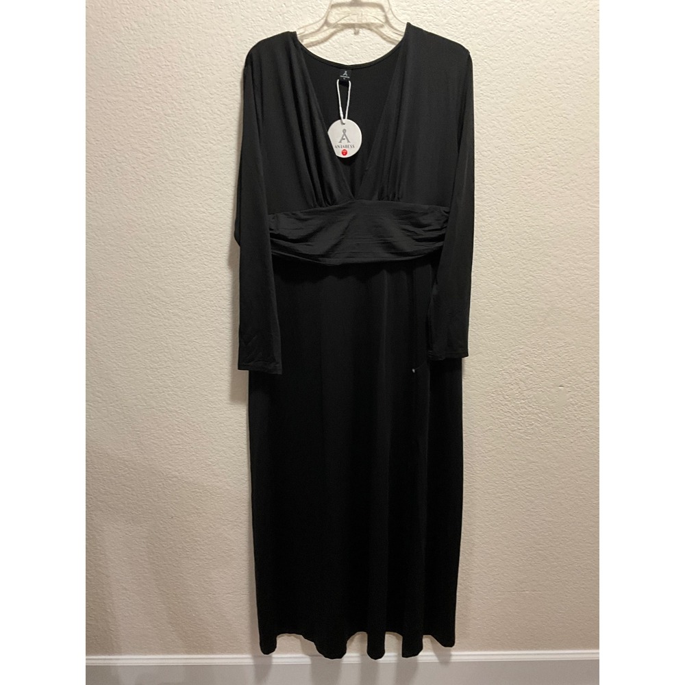 ANRABESS Black Long Sleeve Ruched Empire Waist Maxi Dress Women's‎ XL